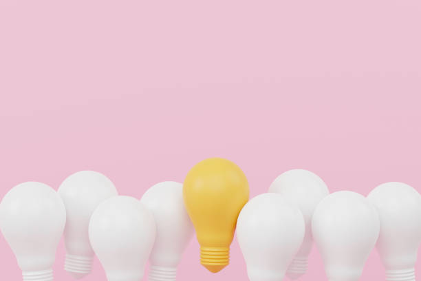istock Light bulb yellow outstanding among lightbulb group. Concept of creative idea and innovation, Unique, Think different, Individual and standing out from the crowd. 3d render illustration 1341989769