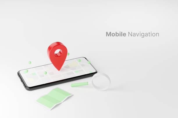 istock Mobile navigation, gps satellite navigation, travel, tourism and location route planning concept. Smartphone map application and red pinpoint on screen. 3d illustration 1341989773