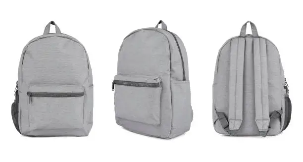 Grey backpack on isolated background