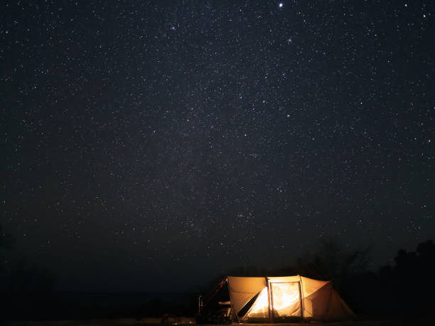 istock Winter starry sky and cotton tent 1341997522