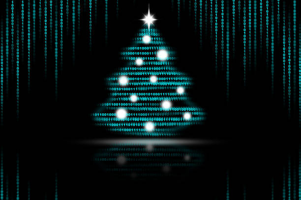 new year or christmas tree from binary code. greeting card for the holiday. innovative technologies. - 0 1 year imagens e fotografias de stock