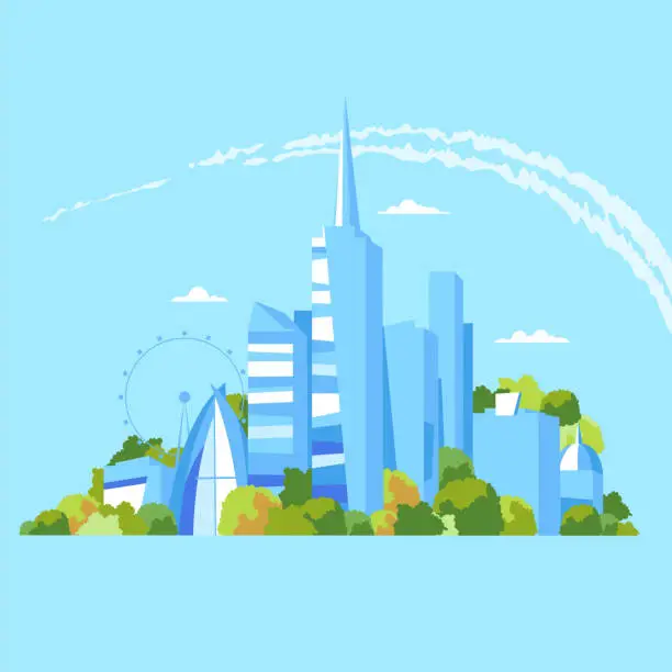 Vector illustration of city. view of the city. urban landscape. houses and skyscrapers. city park. vector