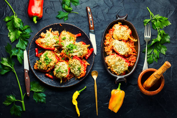 istock Roasted bell peppers stuffed with rice and meat 1342005657