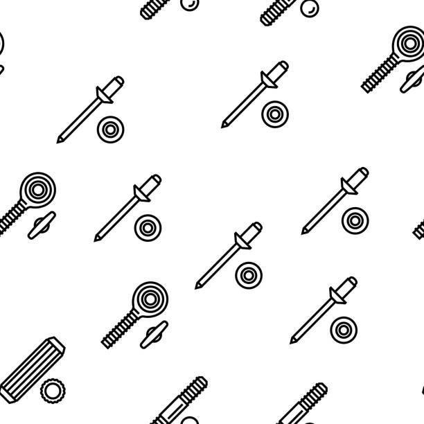 ilustrações, clipart, desenhos animados e ícones de padrão de costura do vetor de construção de parafuso e parafuso - eye bolt
