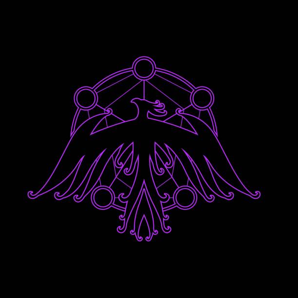 ilustraciones, imágenes clip art, dibujos animados e iconos de stock de minimalista, moderno, moderno, místico, esotérico violeta color mítico phoenix bird rising symbol logo branding identity tattoo illustration - mistic