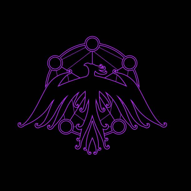 minimalistyczny, nowoczesny, modny, mistic, ezoteryczny fioletowy kolor mityczny phoenix bird rising symbol logo branding tożsamość tatuaż ilustracja - mistic stock illustrations