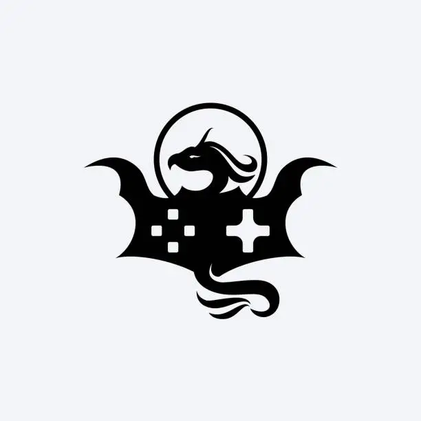 Vector illustration of Modern, Monochrome, Fun, Minimalist, Professional, Phoenix Dragon Gaming Logo Symbol Brand Identity Vector