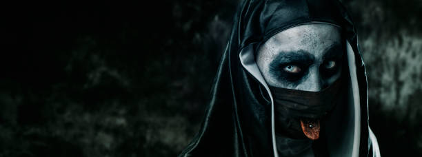 istock evil nun sticking out her tongue, web banner 1342009226