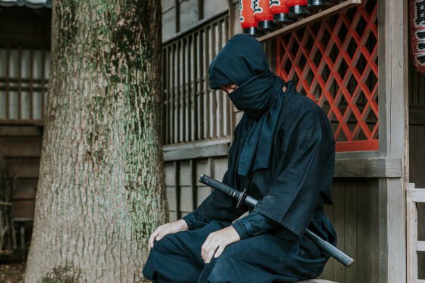 istock Ninja warrior in a traditional Japanese village 1342009286