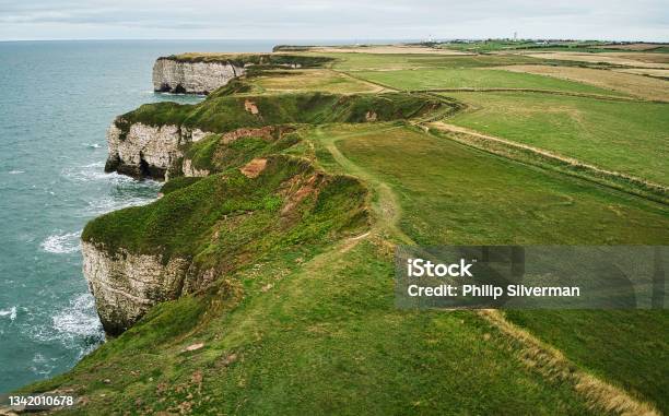 Aerial View Of Sea Cliffs And Coastline At Flamborough Yorkshire England Britain Stock Photo - Download Image Now