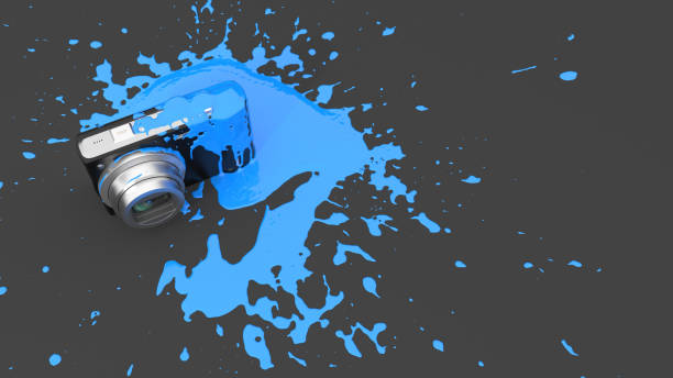 istock camera filled with blue paint in the form of a blot 1342012243