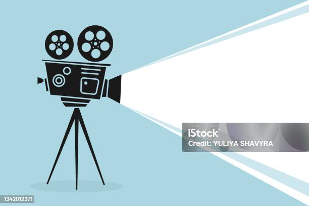Detailed Silhouette Of Vintage Cinema Projector Or Camcorder On A Tripod Cinema Background Old Film Projector With Place For Your Text Movie Festival Template For Banner Flyer Poster Or Tickets Stock Illustration - Download Image Now