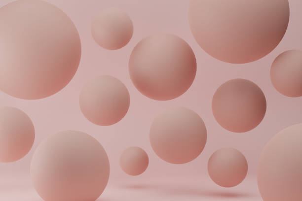 istock Realistic 3d render with pink flying bubbles spheres on pastel background 1342018861