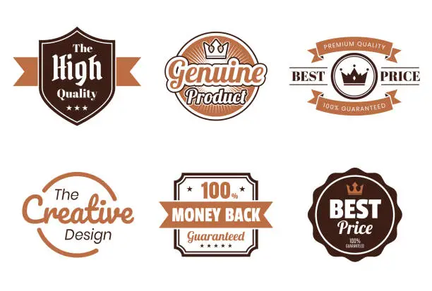 Vector illustration of Set of Brown Badges and Labels - Design Elements