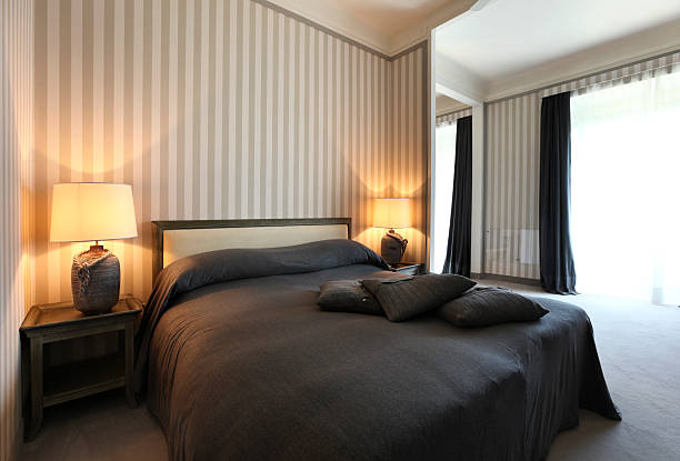 interior luxury apartment, comfortable bedroom stock photo
