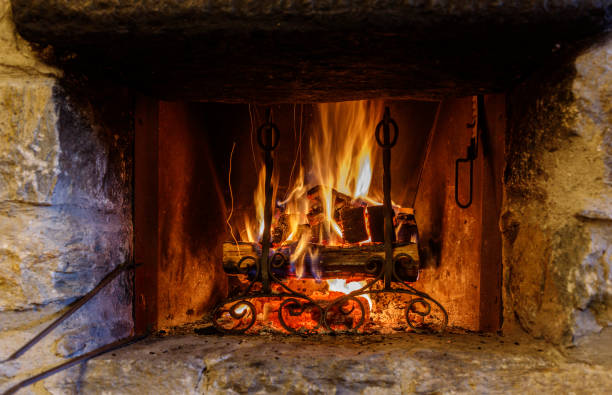 istock Fireplace in a mountain house 1342020799