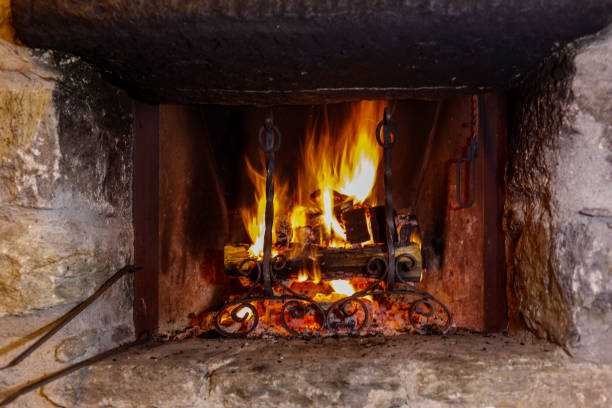 istock Fireplace in a mountain house 1342020812
