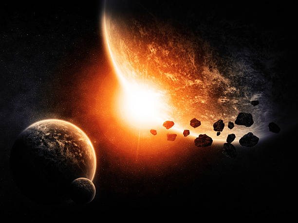 planeta krajobraz ilustracji - judgement day exploding asteroid earth zdjęcia i obrazy z banku zdjęć