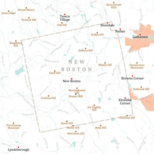 Vector illustration of NH Hillsborough New Boston Vector Road Map