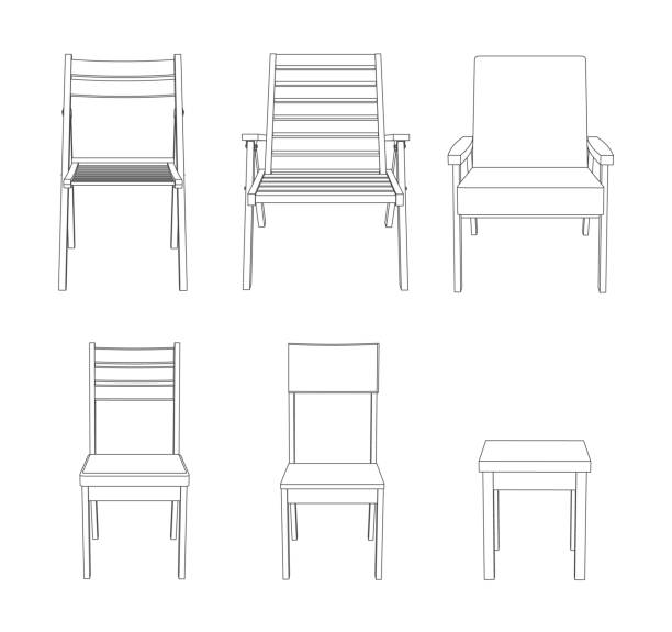 Vector set of chairs front view Vector set of chairs front view outline illustration single dining chair stock illustrations