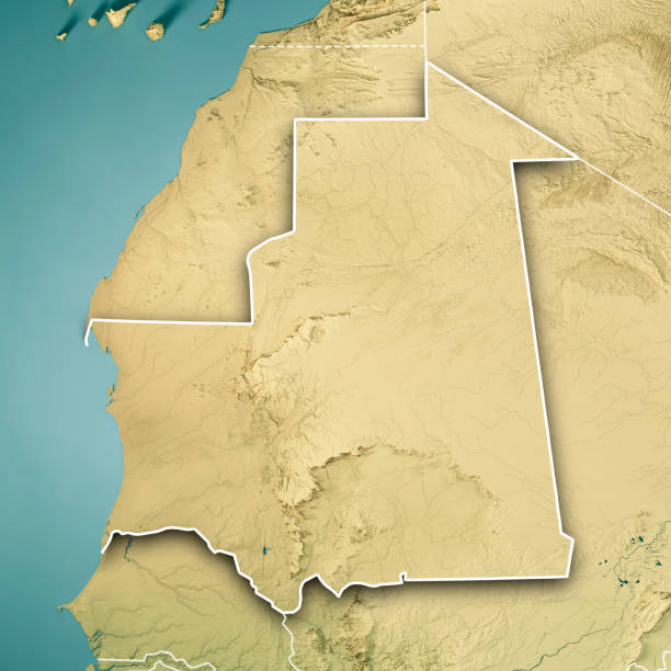 istock Mauritania 3D Render Topographic Map Color Border 1342030150