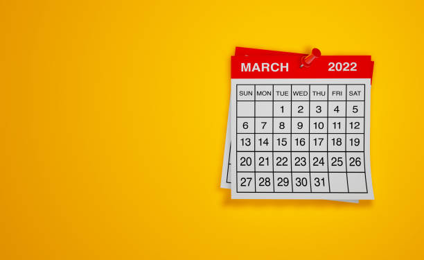 istock March 2022 calendar on yellow background 1342031557