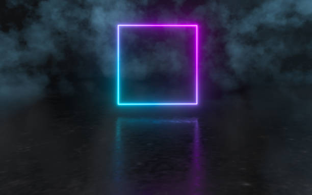 istock Glowing neon lines in the dark basement, 3d rendering. 1342031929