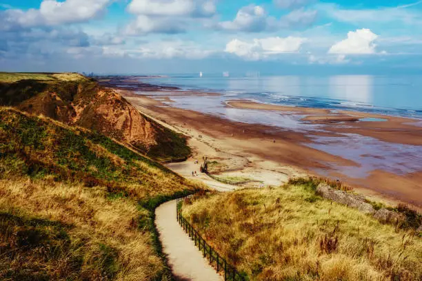 View northwards along the coast from the village of Saltburn, North Yorkshire Region, England.