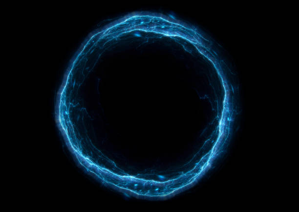 istock Blue fractal lightning ball background with copy space, electrical abstract 1342032346