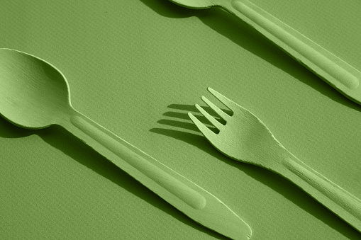 Organic serving pieces on green background. High quality photo