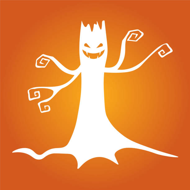 ilustraciones, imágenes clip art, dibujos animados e iconos de stock de ilustración simple del árbol monstruo concepto para el día de halloween - animal skeleton illustrations