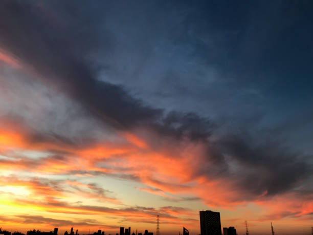 istock Aerial view dramatic sunset and sunrise sky nature background. 1342035853