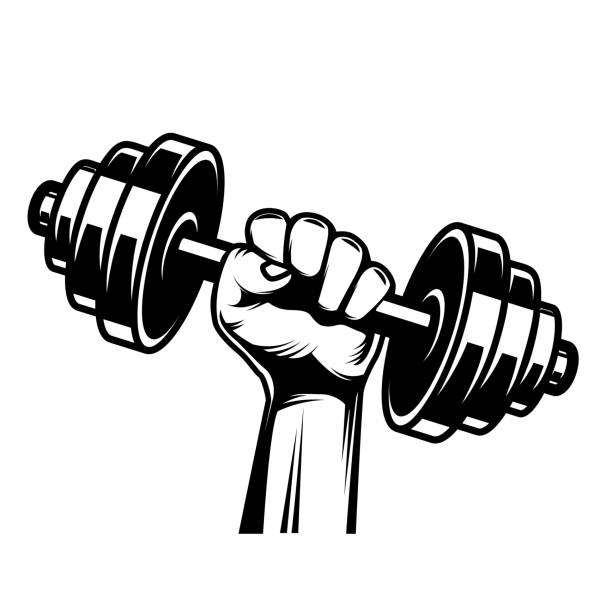 Illustration of human hand with barbell. Vector illustration Illustration of human hand with barbell. Vector illustration dumbbell stock illustrations