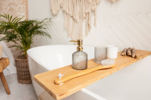 istock Luxury Cosmetics Products Lying On Shelf In Modern Bathroom 1342036583