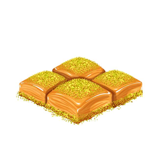 ilustraciones, imágenes clip art, dibujos animados e iconos de stock de postres turcos pistacho baklava - baklawa