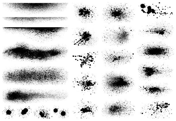 Black paint splatters Set of ink and paint splashes. Hand drawn design elements. Isolated vector grunge image black on white. splashing stock illustrations