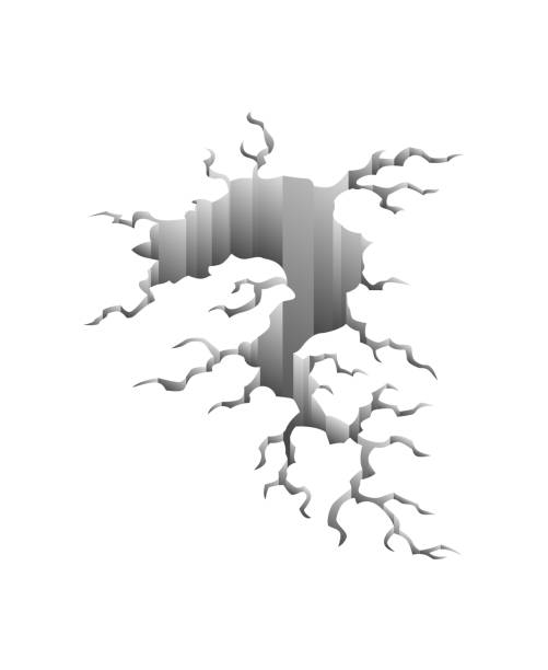 istock Crack after earthquake. Hole in ground and destruction crack. Aging or dried ground effects, land destruction. Cracked ground isolated on a white background 1342039602