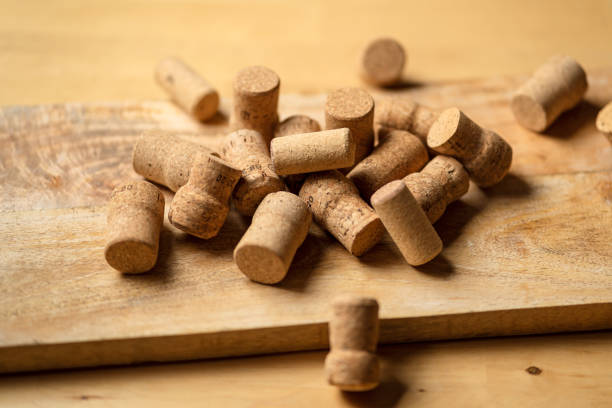 istock Bunch of wine corks on wooden table 1342039875