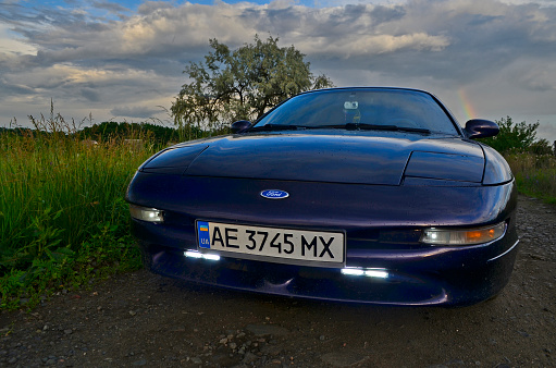Ukraine, Novomoskovsk 06.12.2021. The restored beautiful sports car Ford Probe 2. Washed on polished and rubbed in the salon.