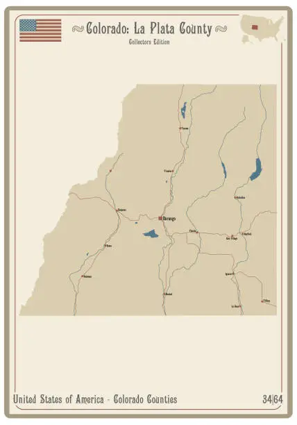 Vector illustration of Map of La Plata County in Colorado