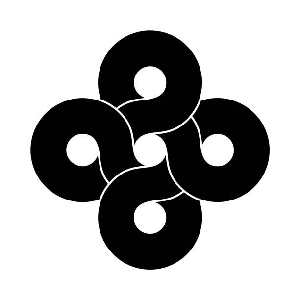 ilustraciones, imágenes clip art, dibujos animados e iconos de stock de signo de nudo hecho de cuatro anillos conectados. diseño de tatuaje estilizado del símbolo de la cruz de bowen. ilustración de diseño plano de tatuaje negro. - silhouette cross shape ornate cross