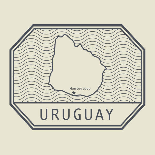 абстрактная марка или знак с контуром или силуэтом уругвая - uruguay stock illustrations