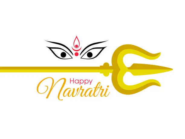Vector illustration of Happy Navratri greeting card with beautiful trishul and facial expression.