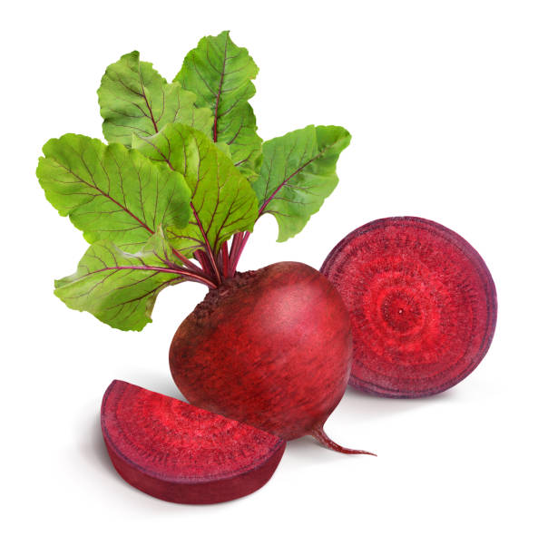 istock Beetroot with leaves, fresh whole_and sliced beet isolated on white background. 1342053277