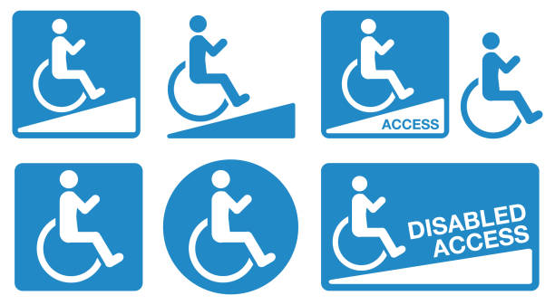 für rollstühle - disabled accessible boarding sign stock-grafiken, -clipart, -cartoons und -symbole