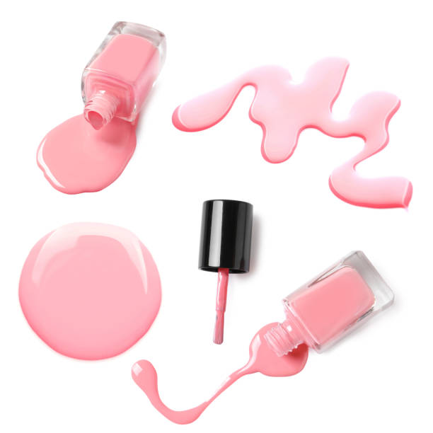 istock Collage of pink nail polish on white background 1342054069