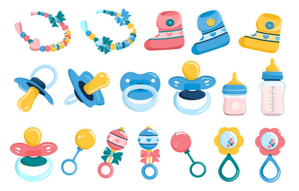 istock Newborn baby products set in flat Style. 1342055402