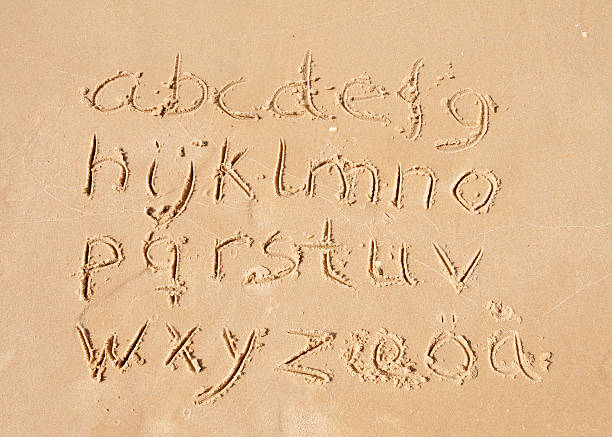Handwritten letters in sand. 