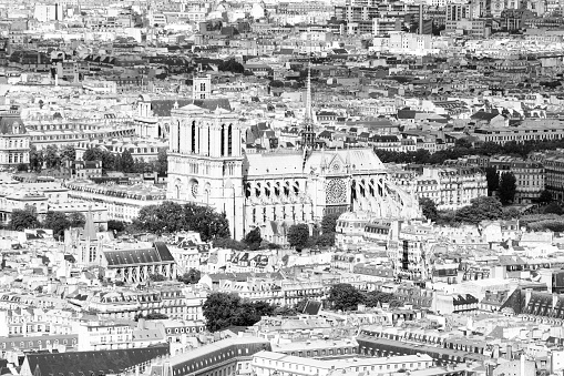 Paris, France - aerial city view with Notre Dame cathedral. UNESCO World Heritage Site.