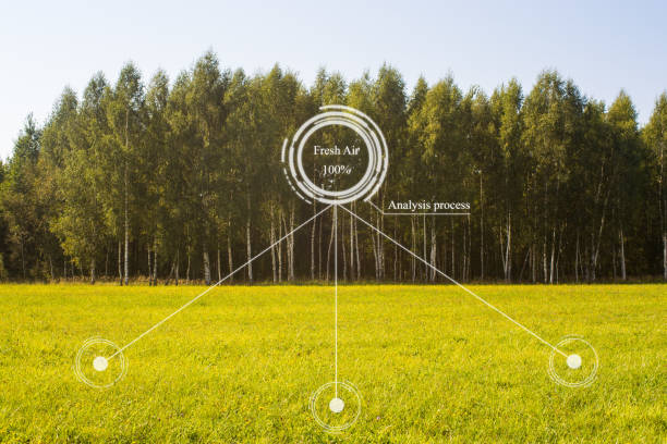 Future innovation for smart ecology system. Automatic measurement, analysis of air purity and freshness. Environmental technology concept for preventing pollution. Fresh beautiful nature background.